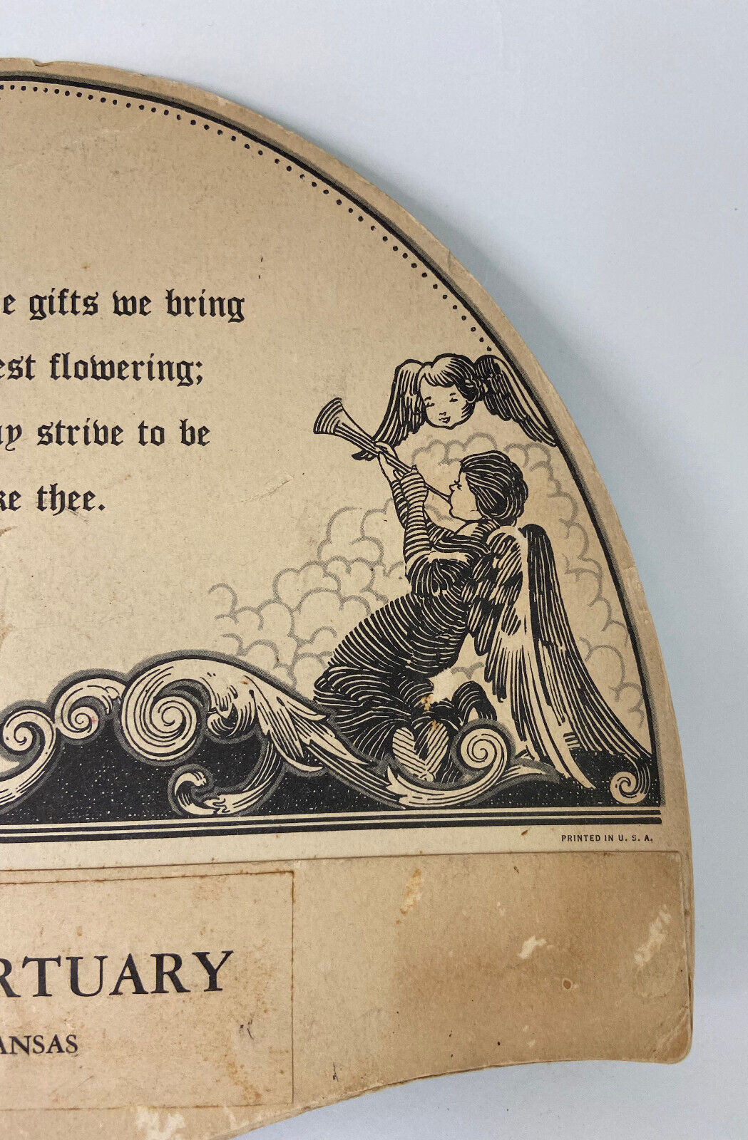 VTG Funeral Fan McVey Mortuary Ottawa, KS Madonna Angels Litho Black Tassle 1931