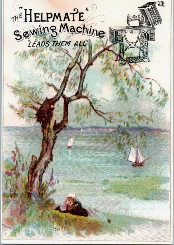 Victorian Trade Card 1880s Helpmate Sewing Machine, Williams Mfg Plattsburgh, NY