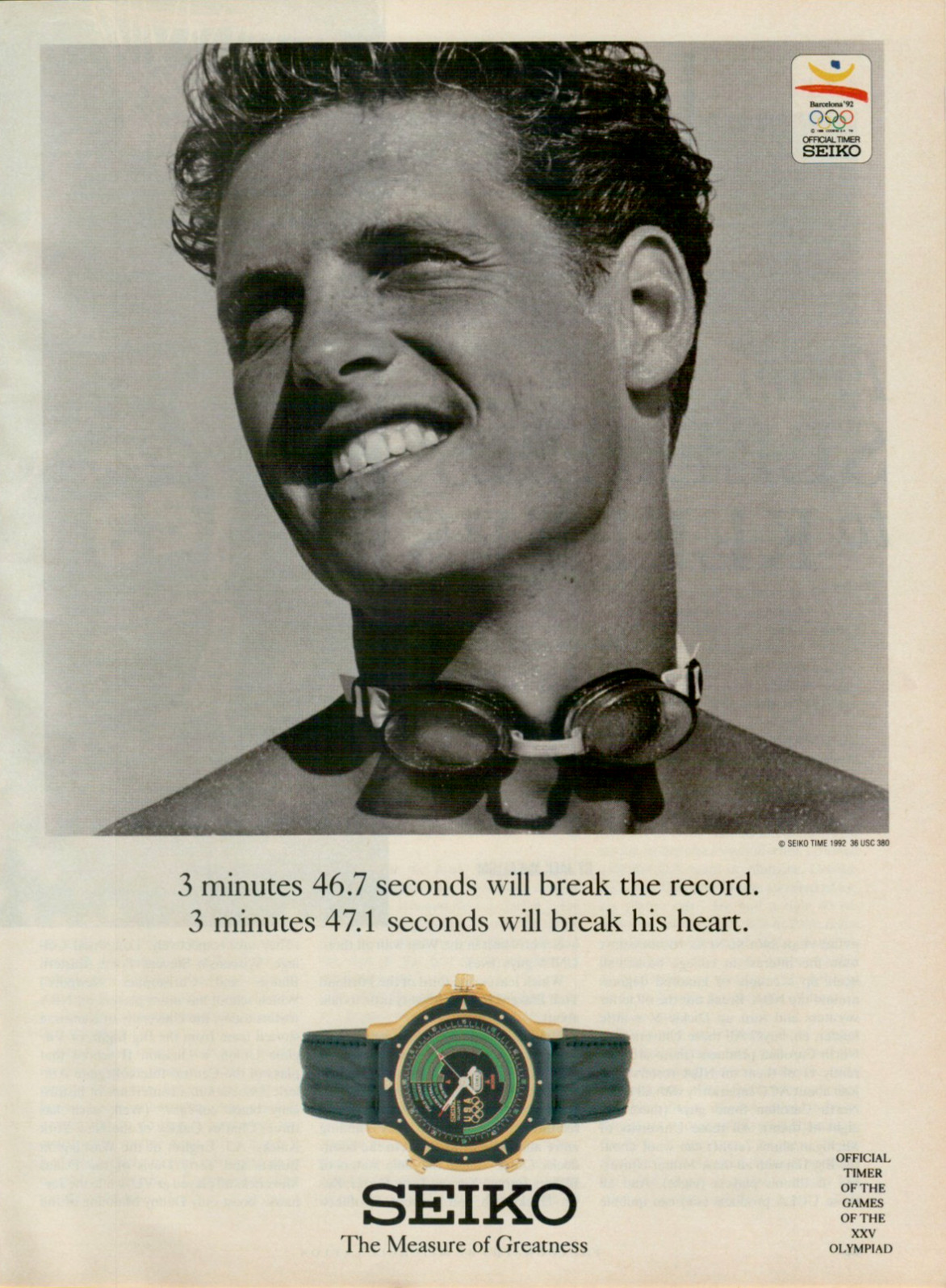 1992 Seiko Official Olympic Timer Special Watch Swimming Photo VINTAGE PRINT AD