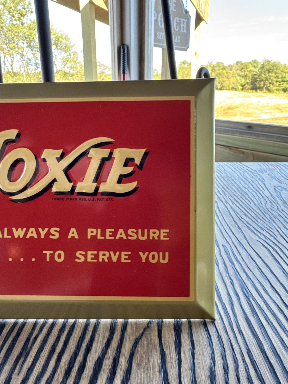 1950’s Tin Over Card Board Moxie Litho Sign 9×6