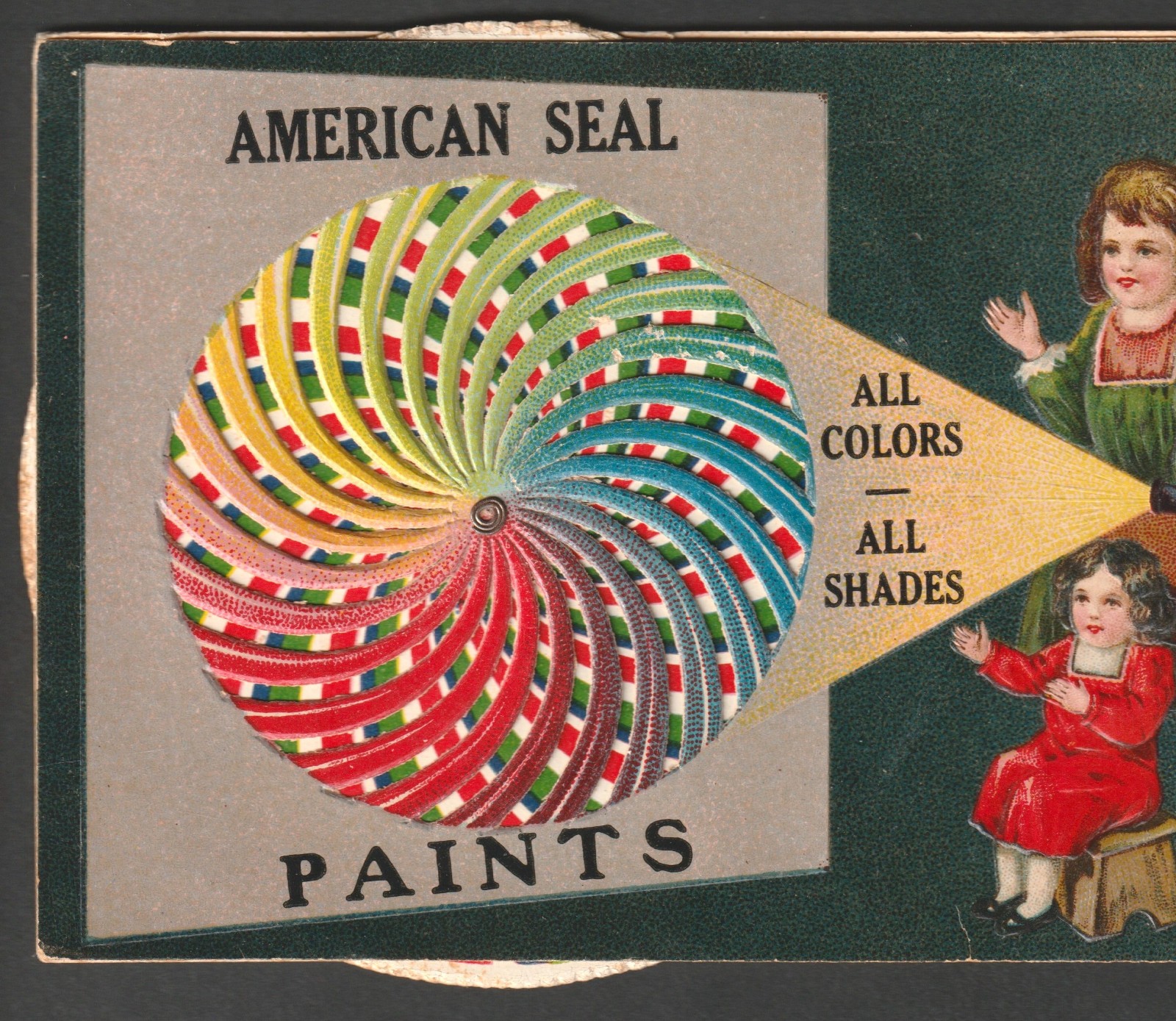 RARE = Antique Magic Lantern Show American Seal Paints Novelty Trade Card SR.f.A