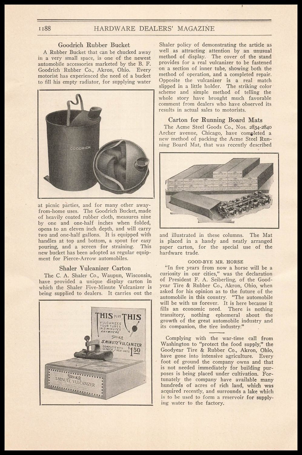 1917 C. A. Shaler Co. Waupun Wisconsin Vulcanizer Store Display Article Print Ad