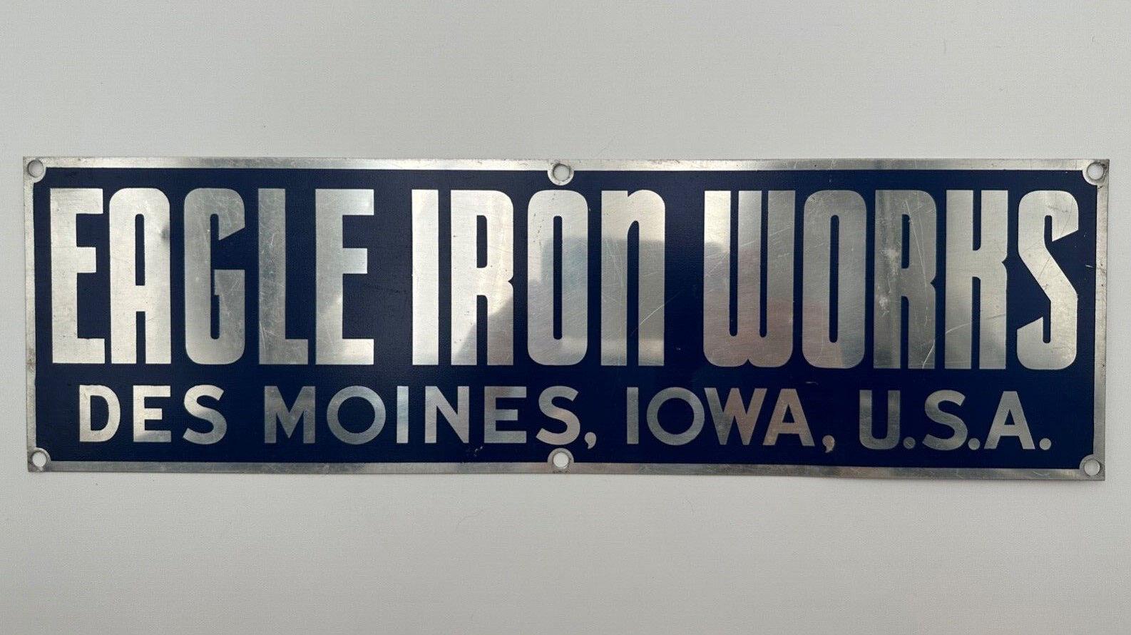 Eagle Iron Works Des Moines Iowa USA Blue & Silver 17×5 Aluminum Sign, Garage