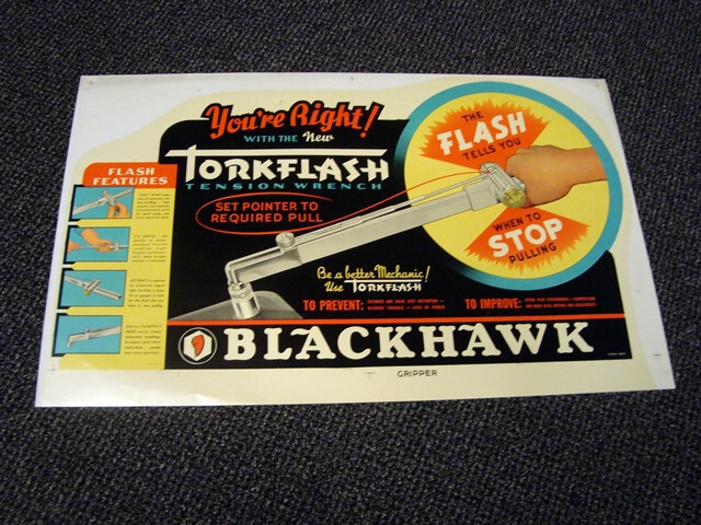 Circa 1930s Blackhawk Torkflash Tension Wrench Sign