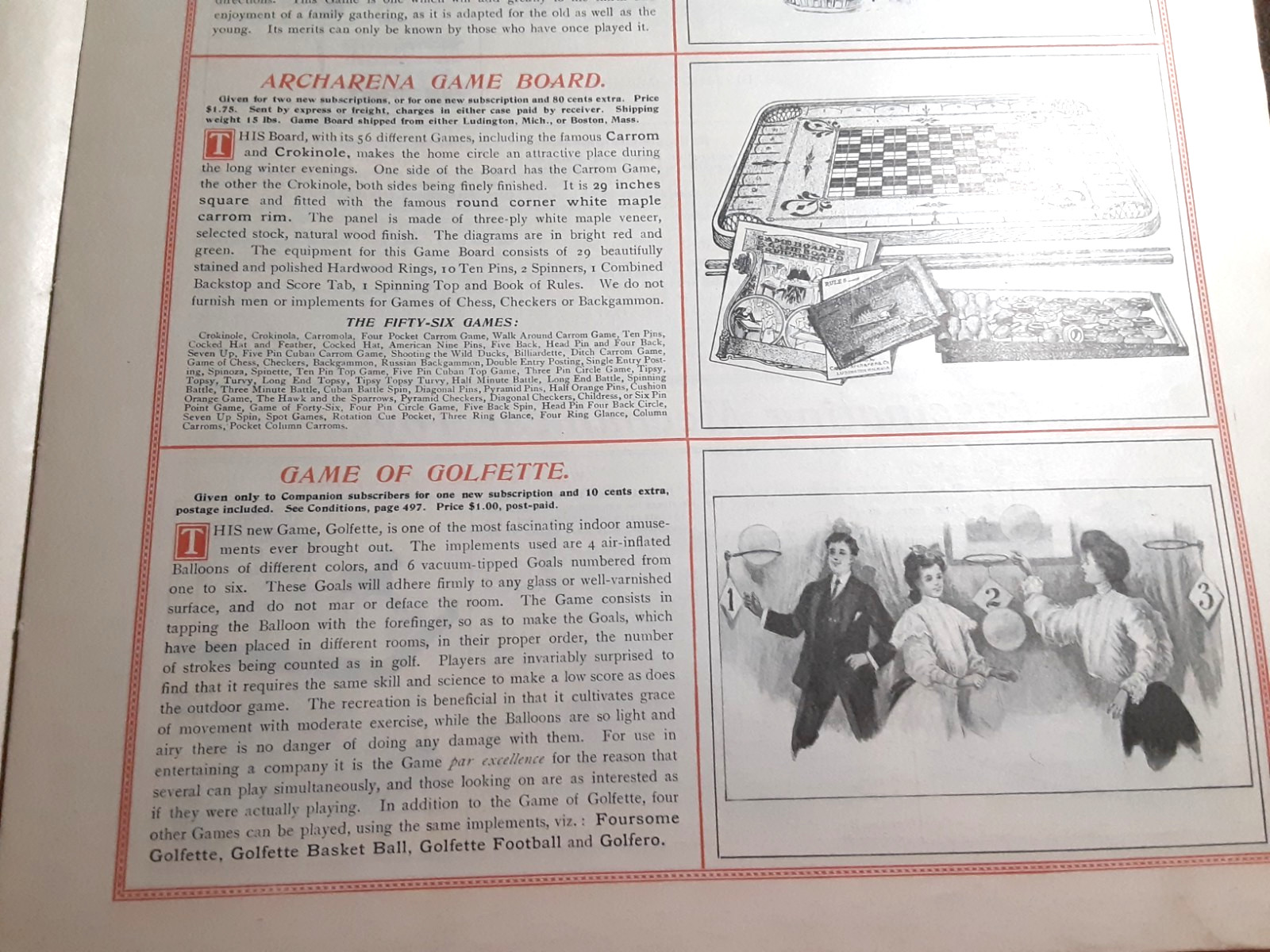 1905 YOUTH’S COMPANION Subscription CATALOG~Toys/Trains~ROSEBUD DOLL~Golfette