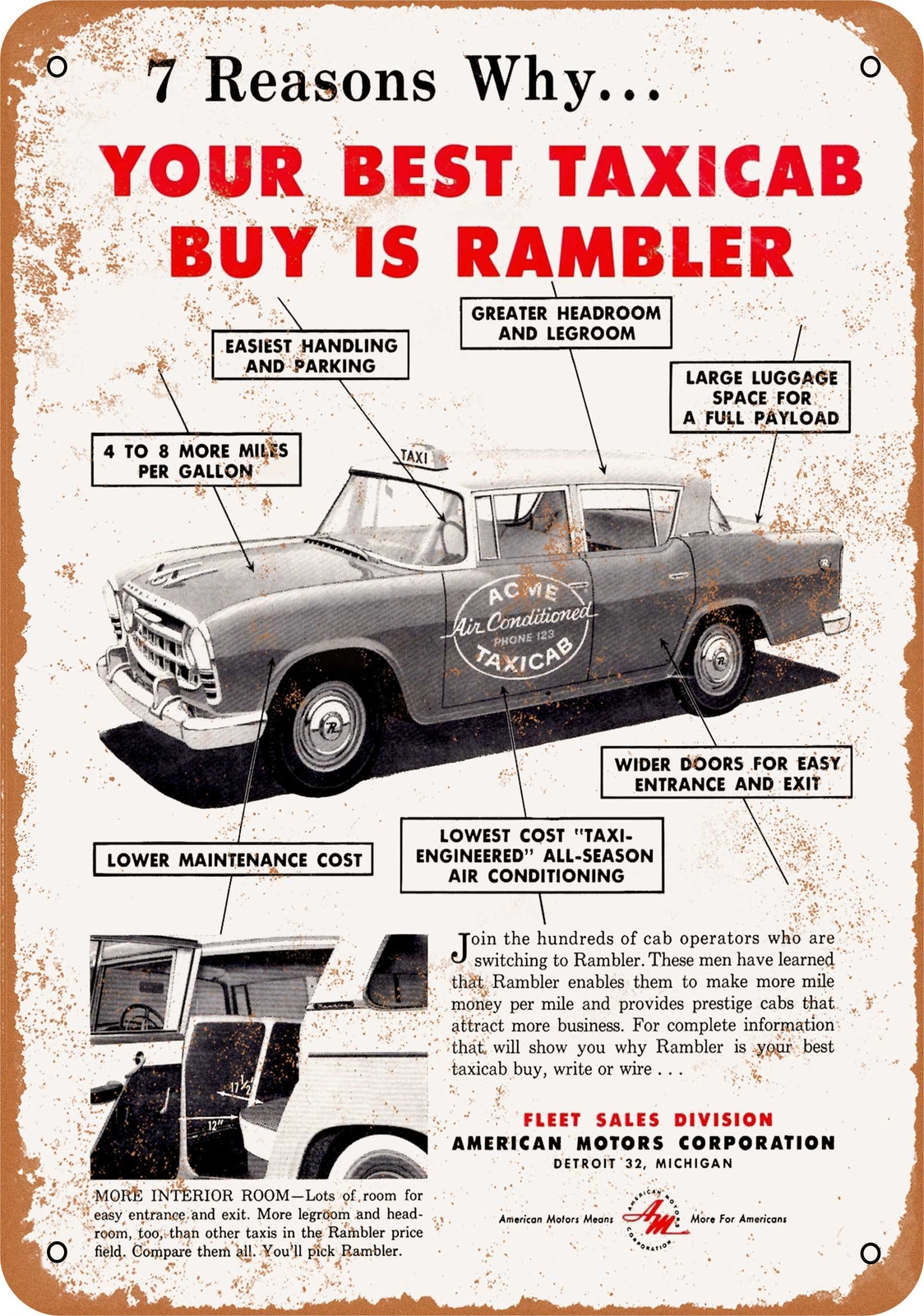 METAL SIGN – 1957 Rambler Taxi Cabs – Vintage Look Reproduction