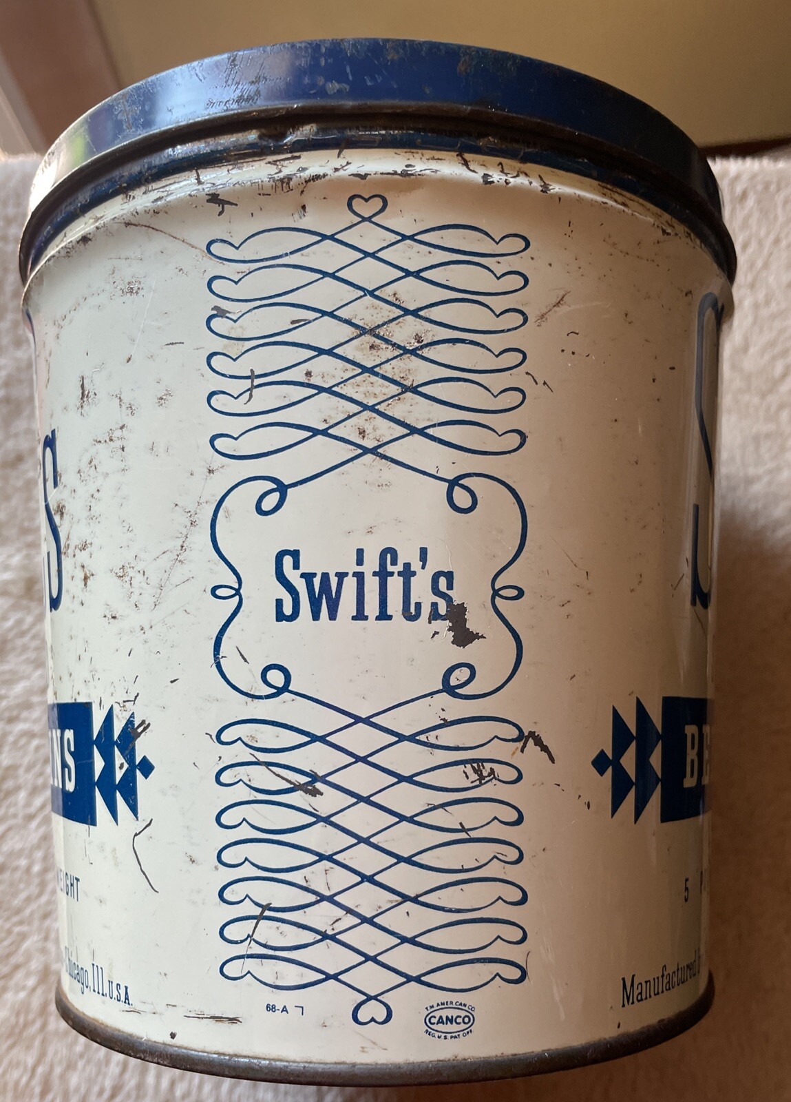Rare Vintage Beef Brains Swift’s Chicago Tin Dk Blue Lid Halloween Decor Farm
