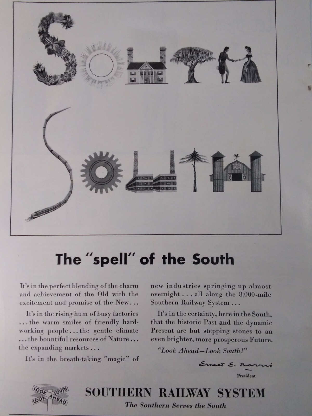 Southern Railway Print Ad Original Vtg 1948 Look Ahead Ernest Norris