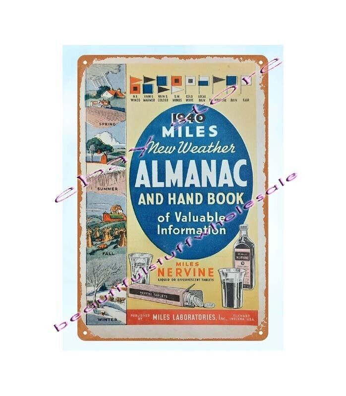art is wall 1940 Dr Miles New Weather Almanac Hand Book Cover metal tin sign