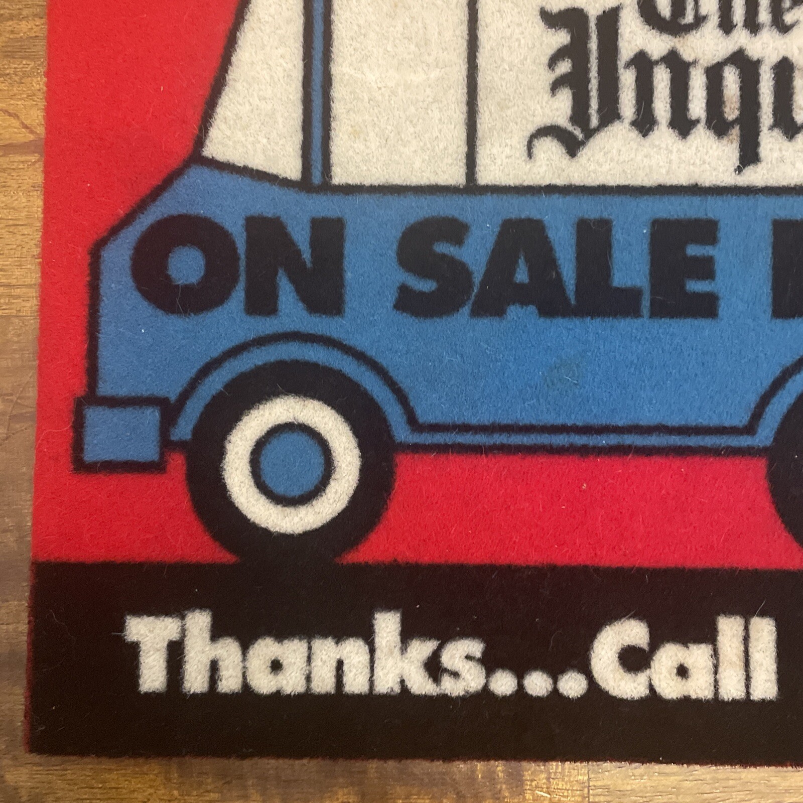 Vintage Philadelphia Inquirer Newspaper Advertising Carpet Counter Top Sign