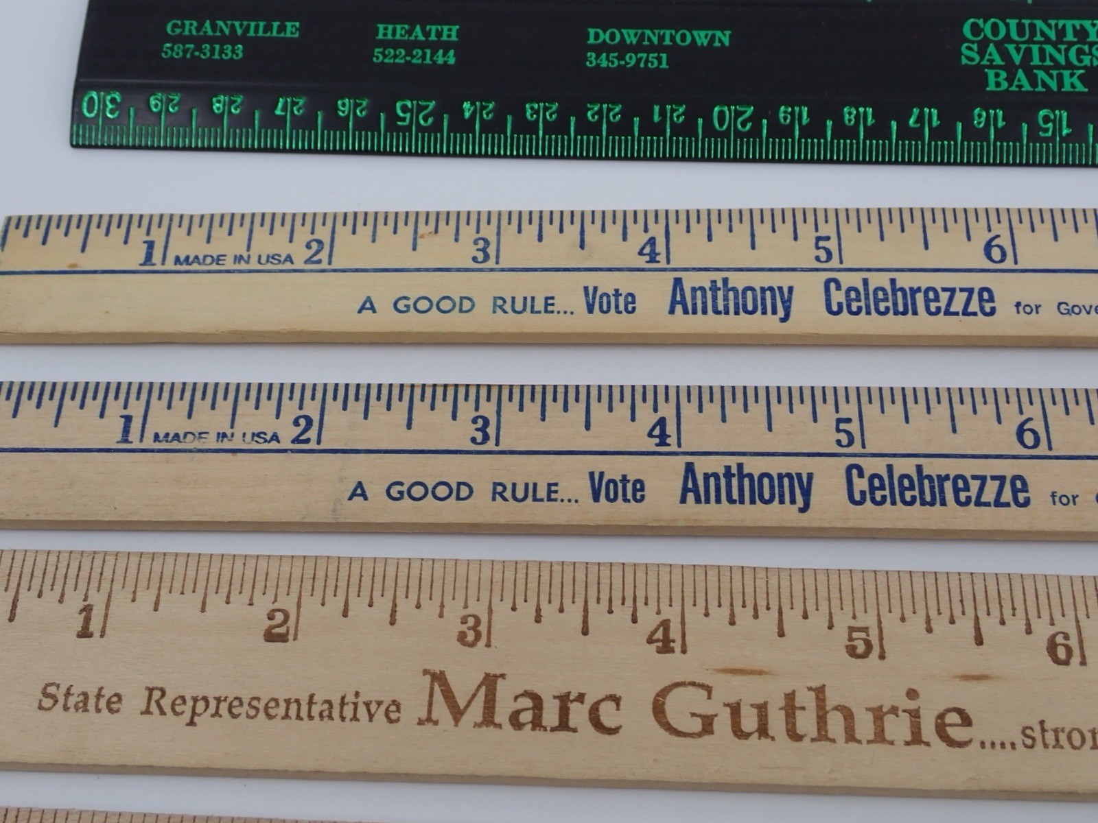 Vintage Political Campaign And Commercial Rulers Wooden & Plastic