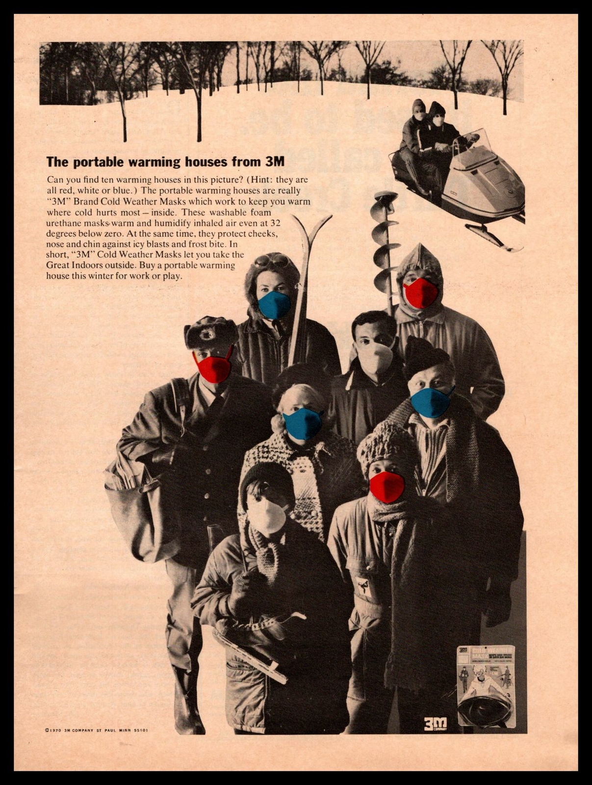 1970 3M Brand Cold Weather Face Covers Snowmobile Vintage Advertising Print Ad