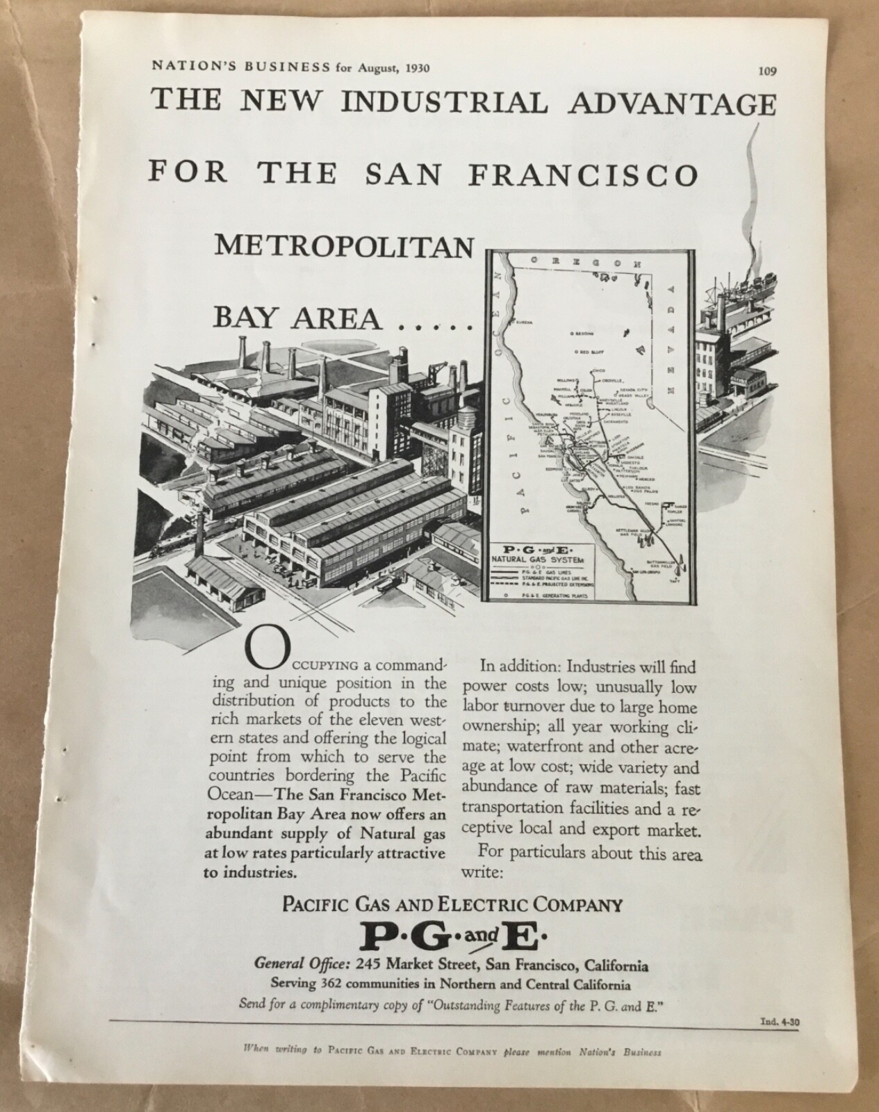 Pacific Gas & Electric print ad 1930 vintage 30s retro art home decor factory SF