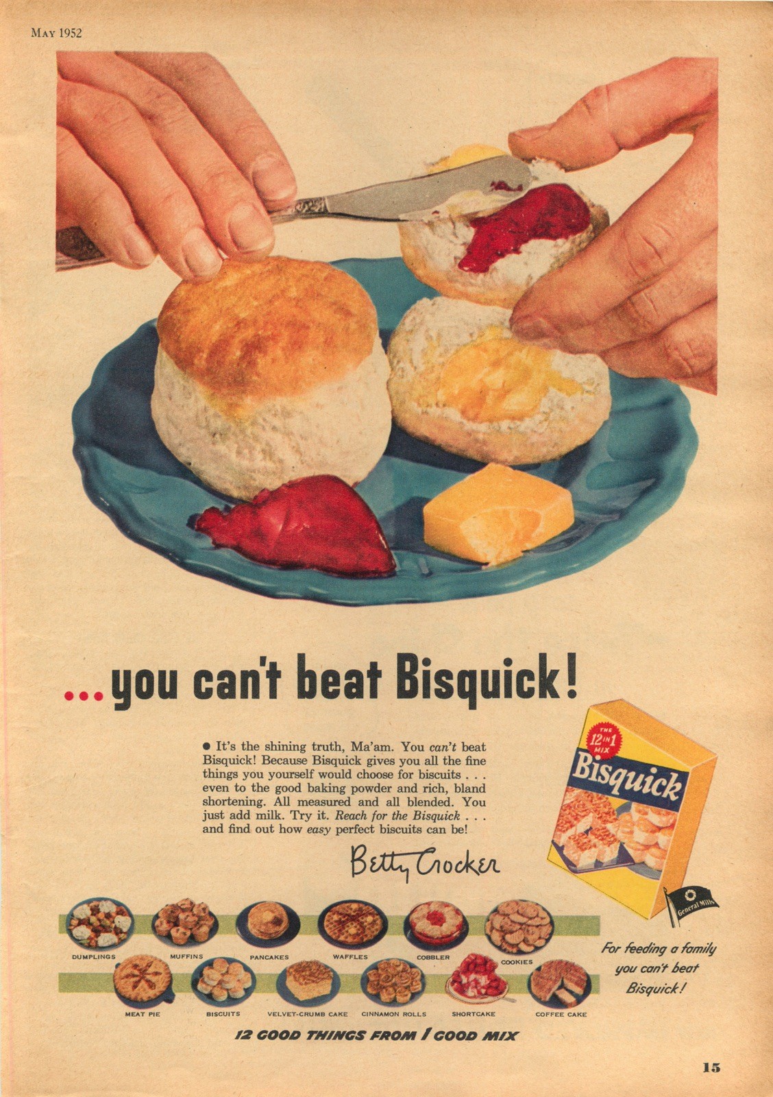 1952 Bisquick “12 Good Things From I Good Mix” by Betty Crocker Vintage Print Ad