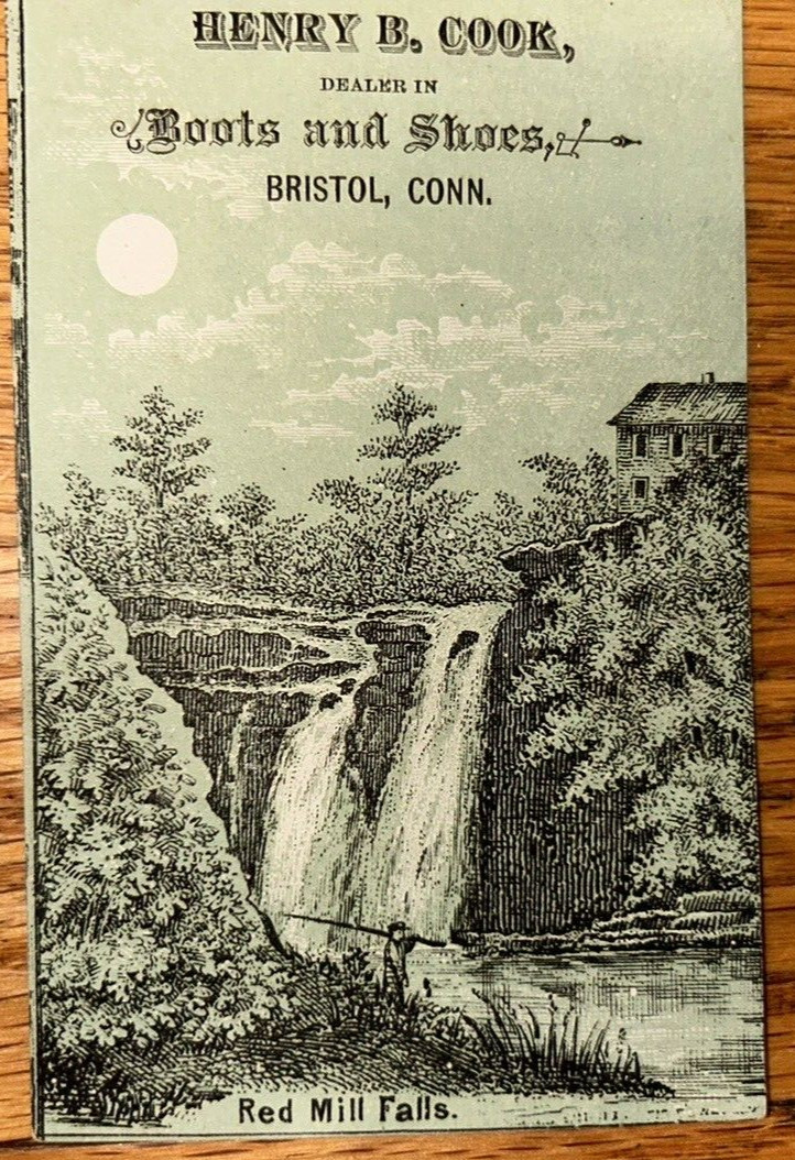 Victorian Trade Card Antique Red Mill Falls Henry Cook Boots Shoes Bristol Conn.
