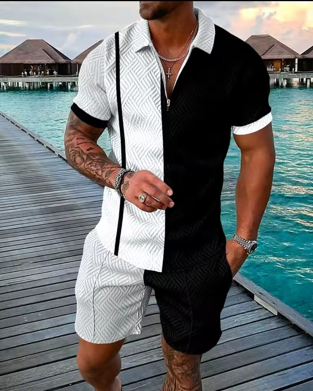 Stylish Short Sleeve Polo Shirt T-Shirt Set Men Summer Fashion 2025