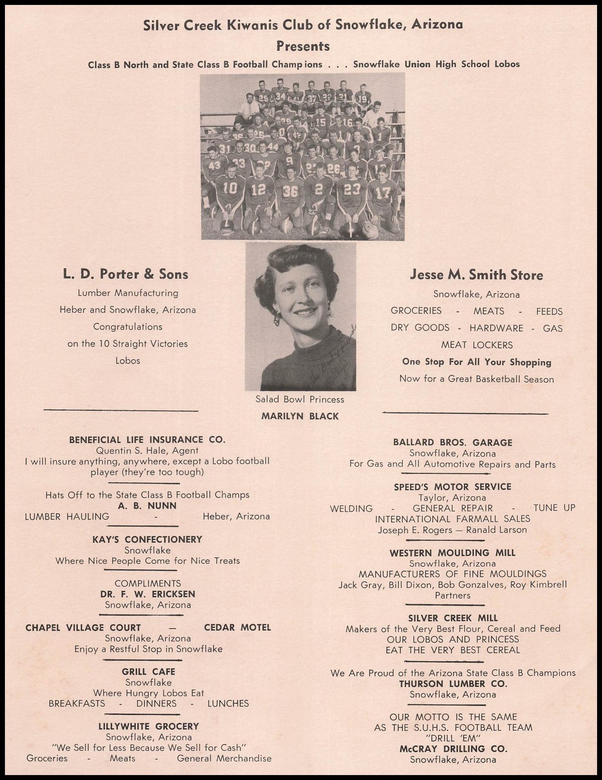1956 Snowflake Arizona Union High School Lobos Football Photo Kiwanis Print Ad