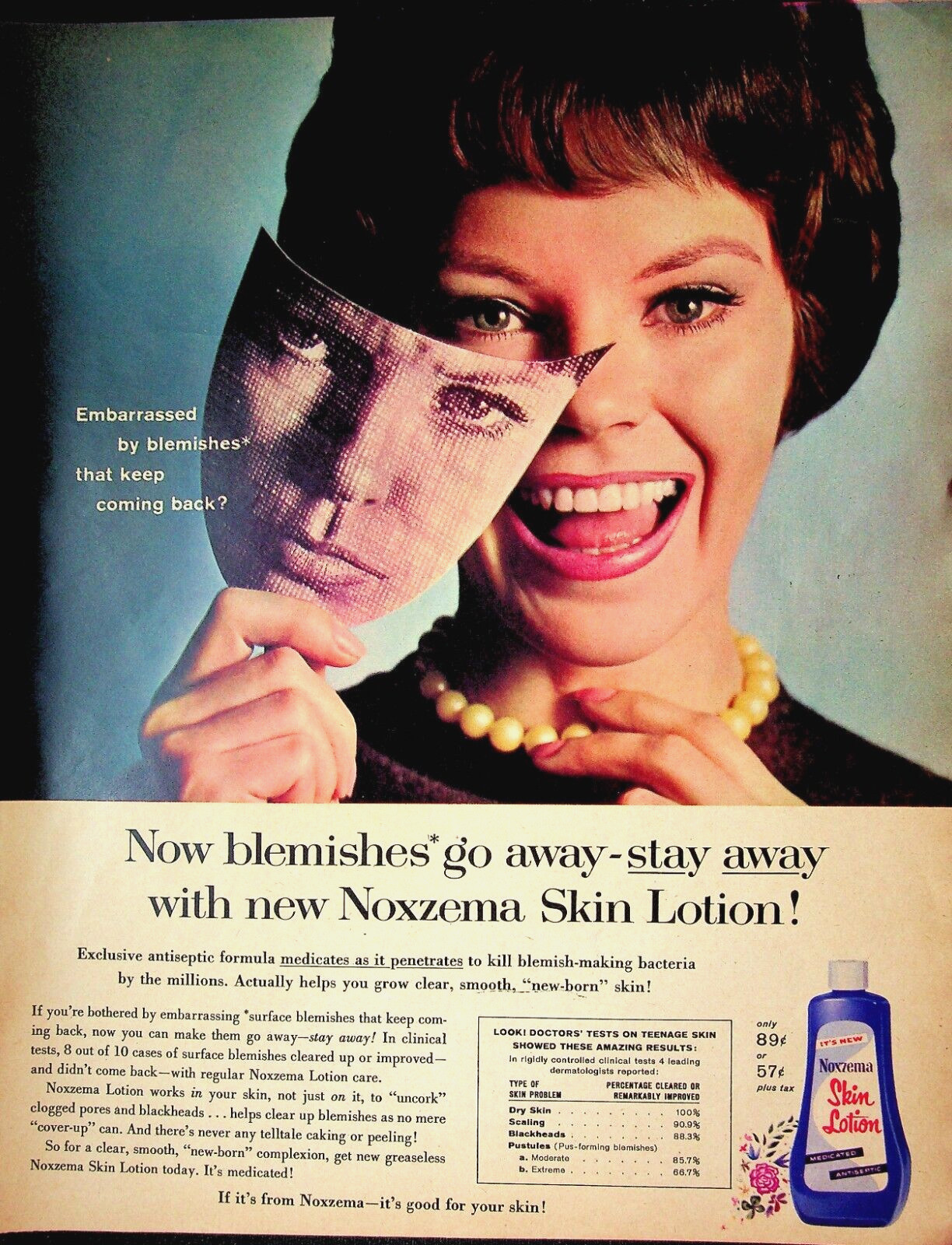 Noxzema Skin Lotion, Girl Holding Mask Covering Face,1961 Seventeen VTG Print Ad