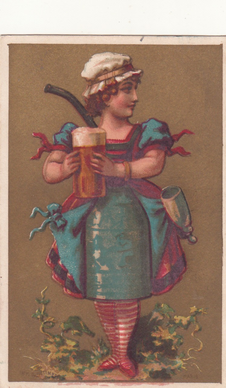 German Girl Holding Stein of Beer No Advertising Vict Card c1880s