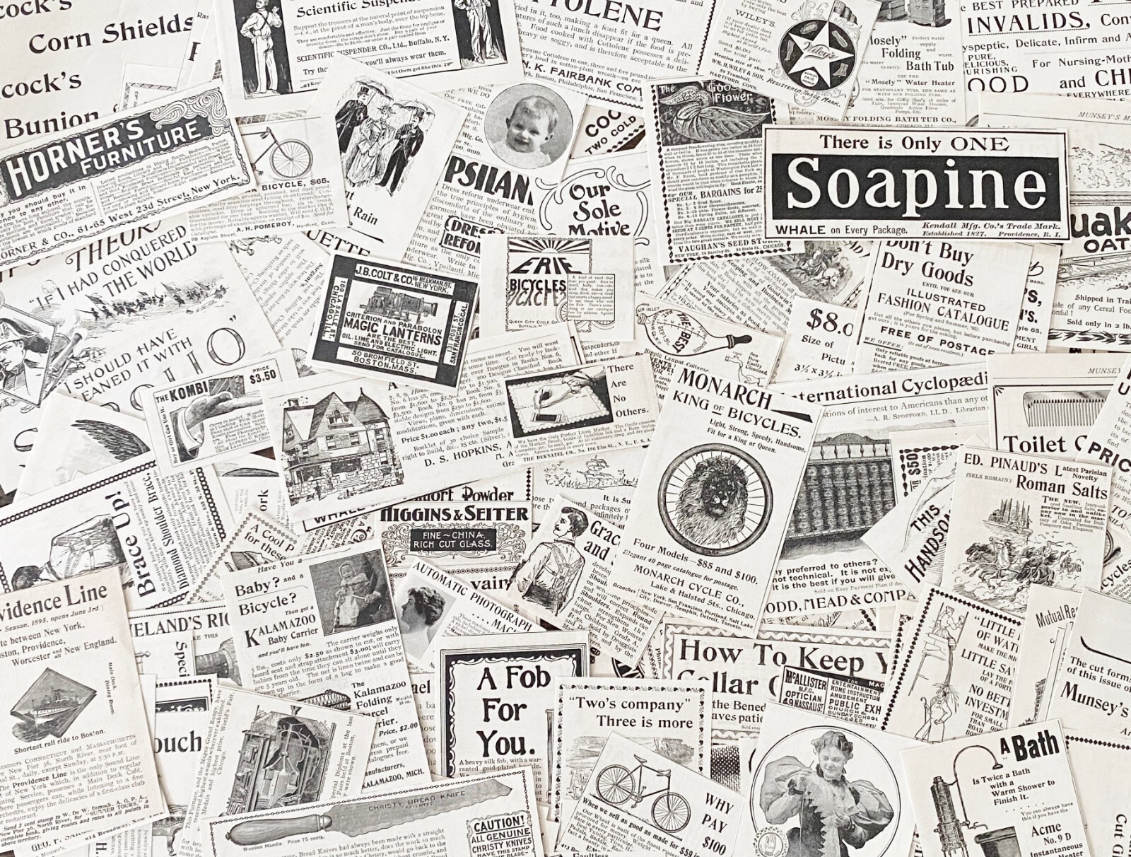 1895 Old Victorian Magazine Antique Print Ad Clippings~Vtg Paper Craft Scrap Lot