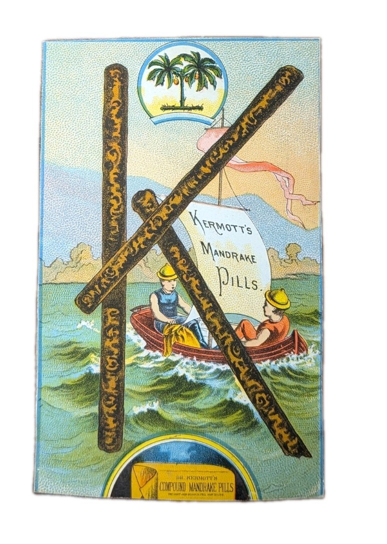 Dr. J.W. Kermott’s Mandrake Pills Trade Card – Medicine Advertising C. 1880s