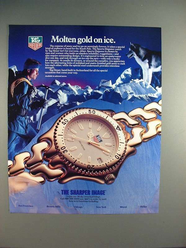 1989 Tag Heuer Sports Elegance Watch Ad – Gold on Ice!