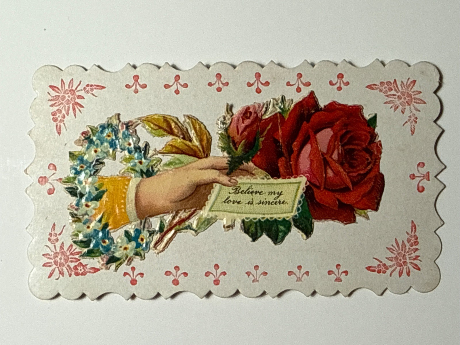 Lottie Jacob’s Peekaboo Hand Rose Die cut Victorian Calling Card 1880 Valentine