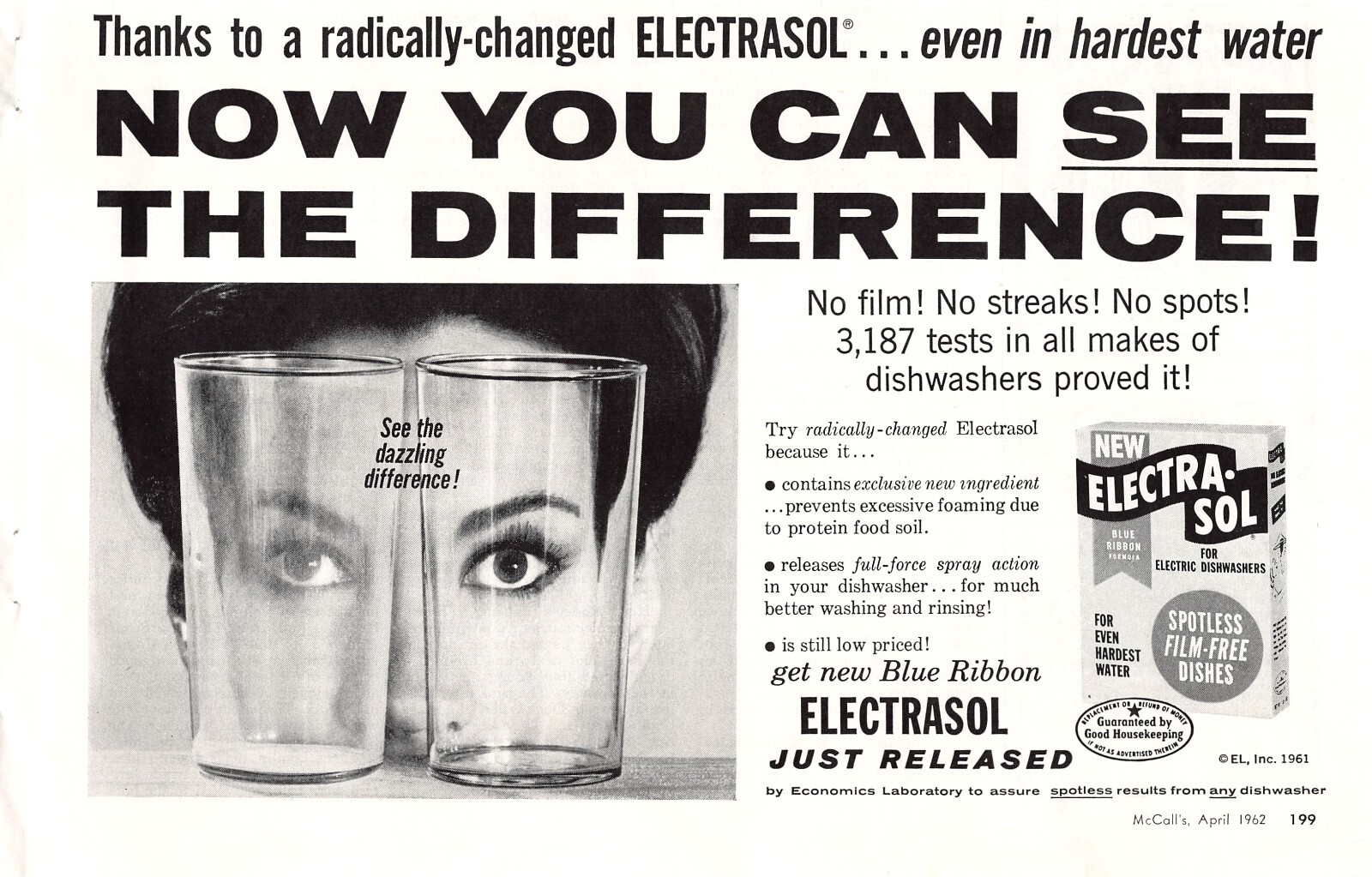 Electrasol Spotless Dishes Now You Can See the Difference Vtg Magazine Print Ad