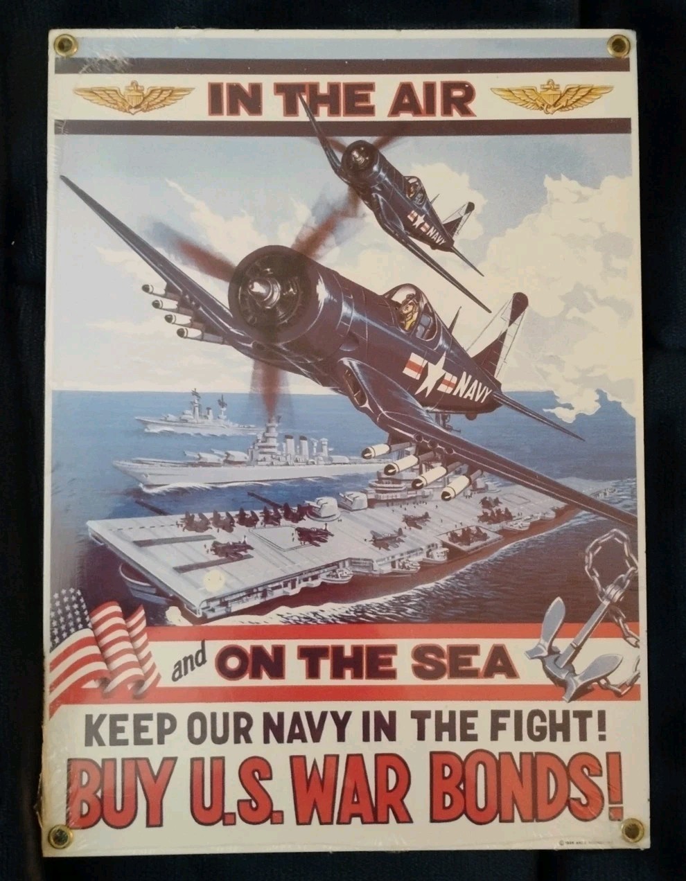 VTG 1996 Andy Rooney US Navy Air & Sea Buy US War Bonds F4U Corsair Sign, New