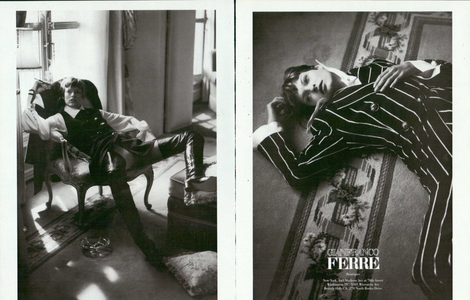 Gianfranco Ferre Magazine Print Ad Linda Evangelista Steven Meiseil 2pg 1993