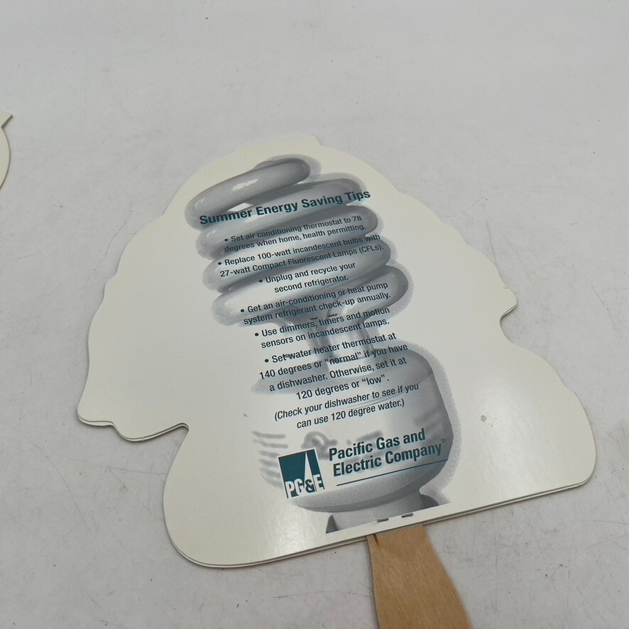2- VTG PG&P Pacific Gas & Electricity Handheld Fan Advertising Hardhat Cartoon