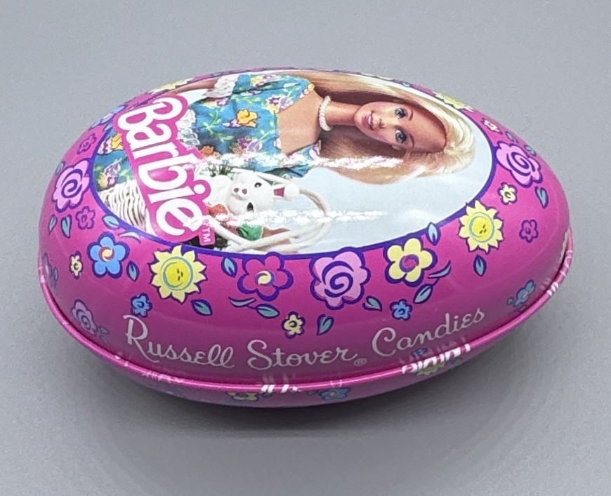 Vintage Barbie Russell Stover Candies Egg Shaped Candy Tins 1996 Pink 4.5′