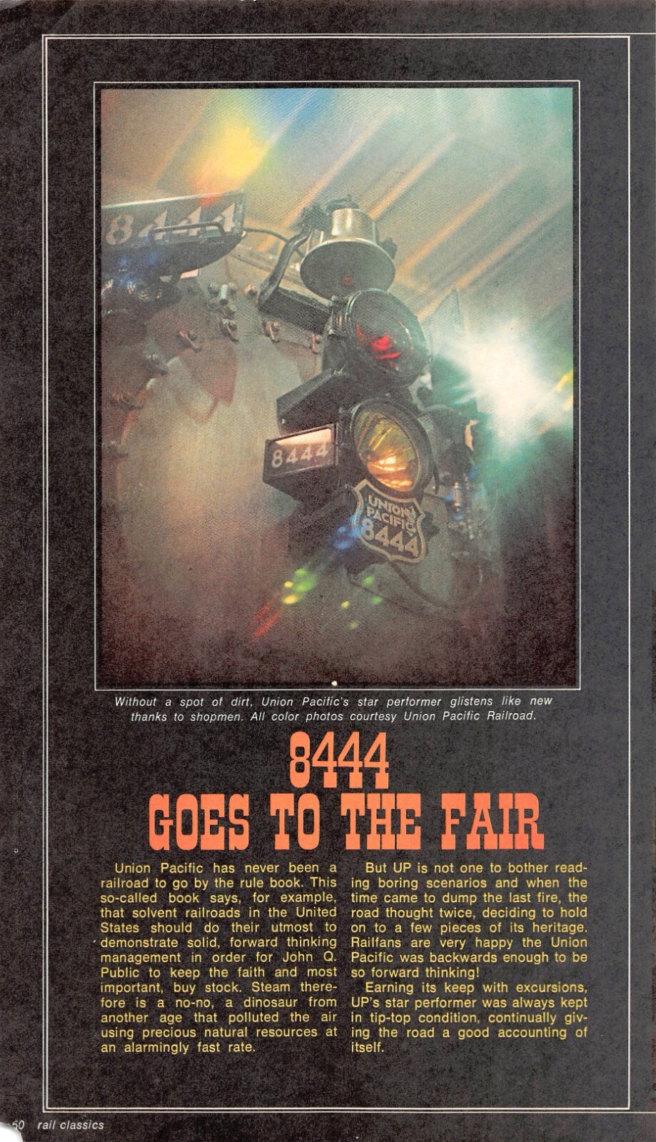 Union Pacific Railroad Engine Number 8444 Shines Brightly Vtg Magazine Excerpt