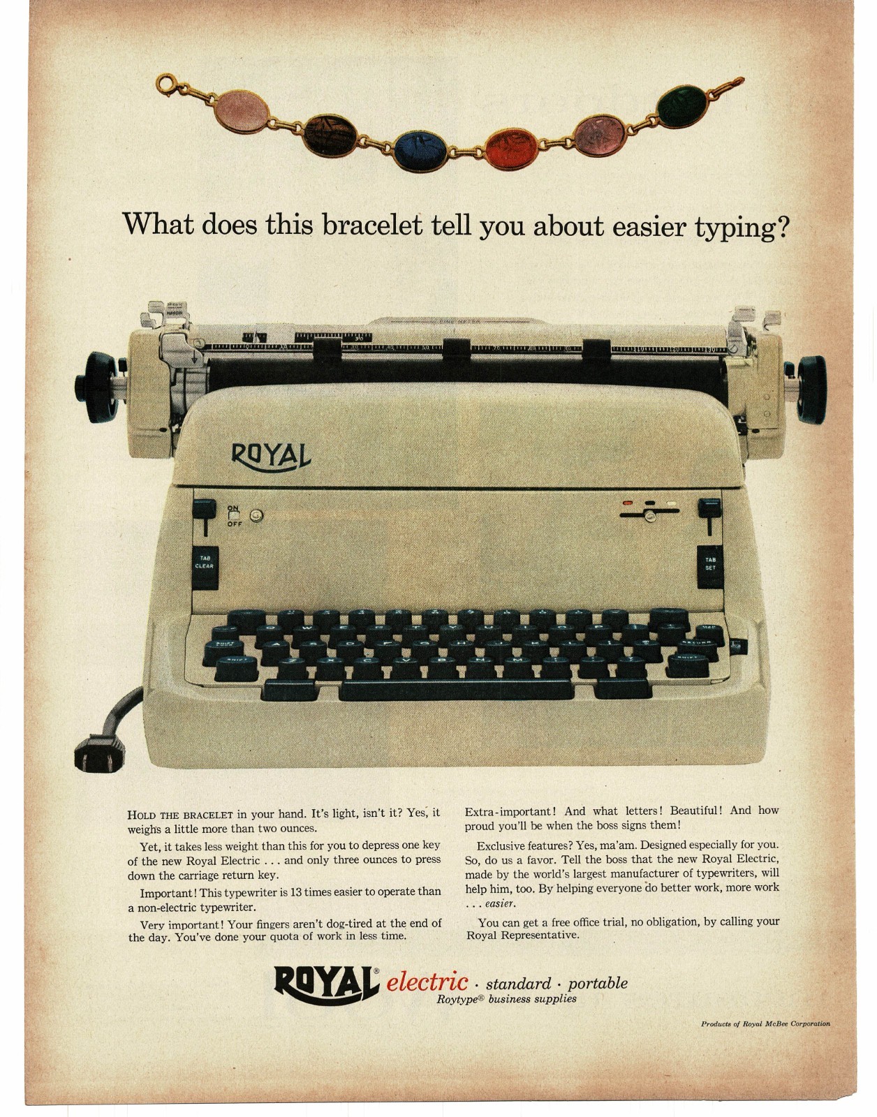 1956 Royal Electric Typewriter Beige Vintage Print Ad