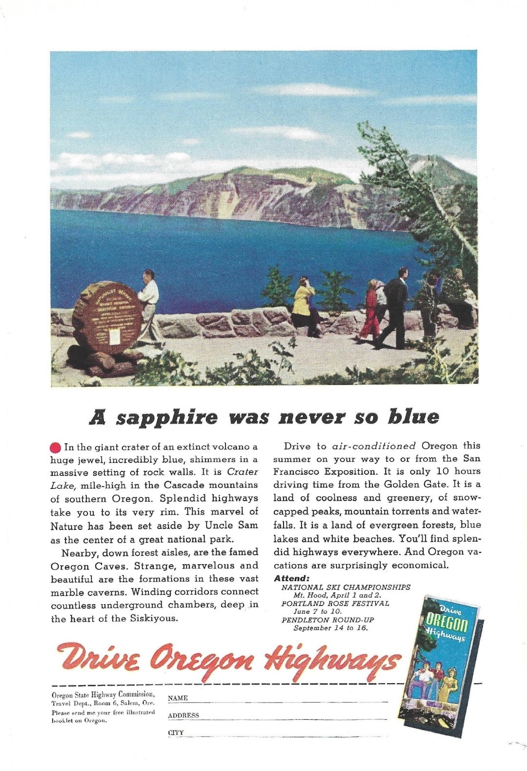 1939 Oregon State Vacation Vintage Color Print Ad Travel Ephemera Tourism