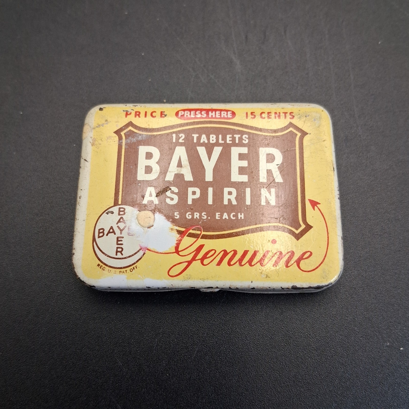 Vintage Bayer Aspirin 12 Tablet Metal Tin Advertising Medicine USA (D1)