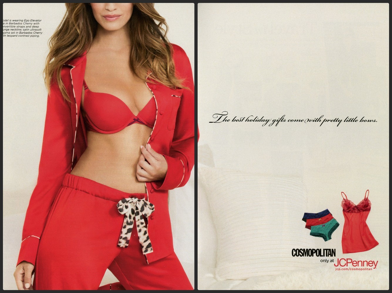 COSMOPOLITAN magazine AD #1 OOP 1997 RED BRA AND PJS ~ SEDUCTIVE 2 PGS