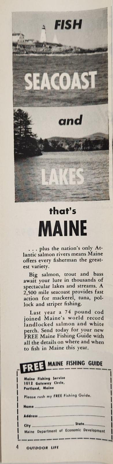 1961 Print Ad Maine Fishing Service Fish Seacoast & Lakes Portland,ME