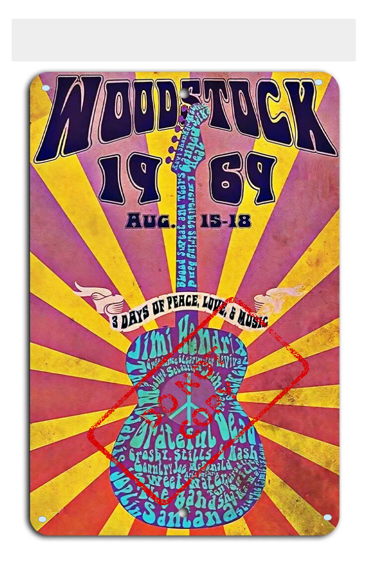 Woodstock 1969 Rock Concert Hippie Music Festival Retro 8×12 Aluminum Metal Sign