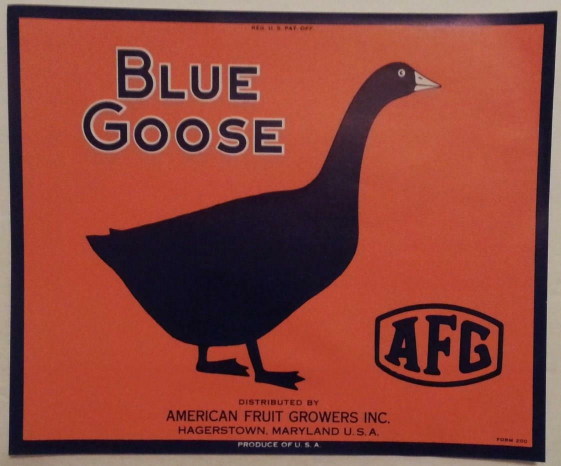 Blue Goose Vintage Fruit Crate Label American Fruit Growers Hagerstown, Md.
