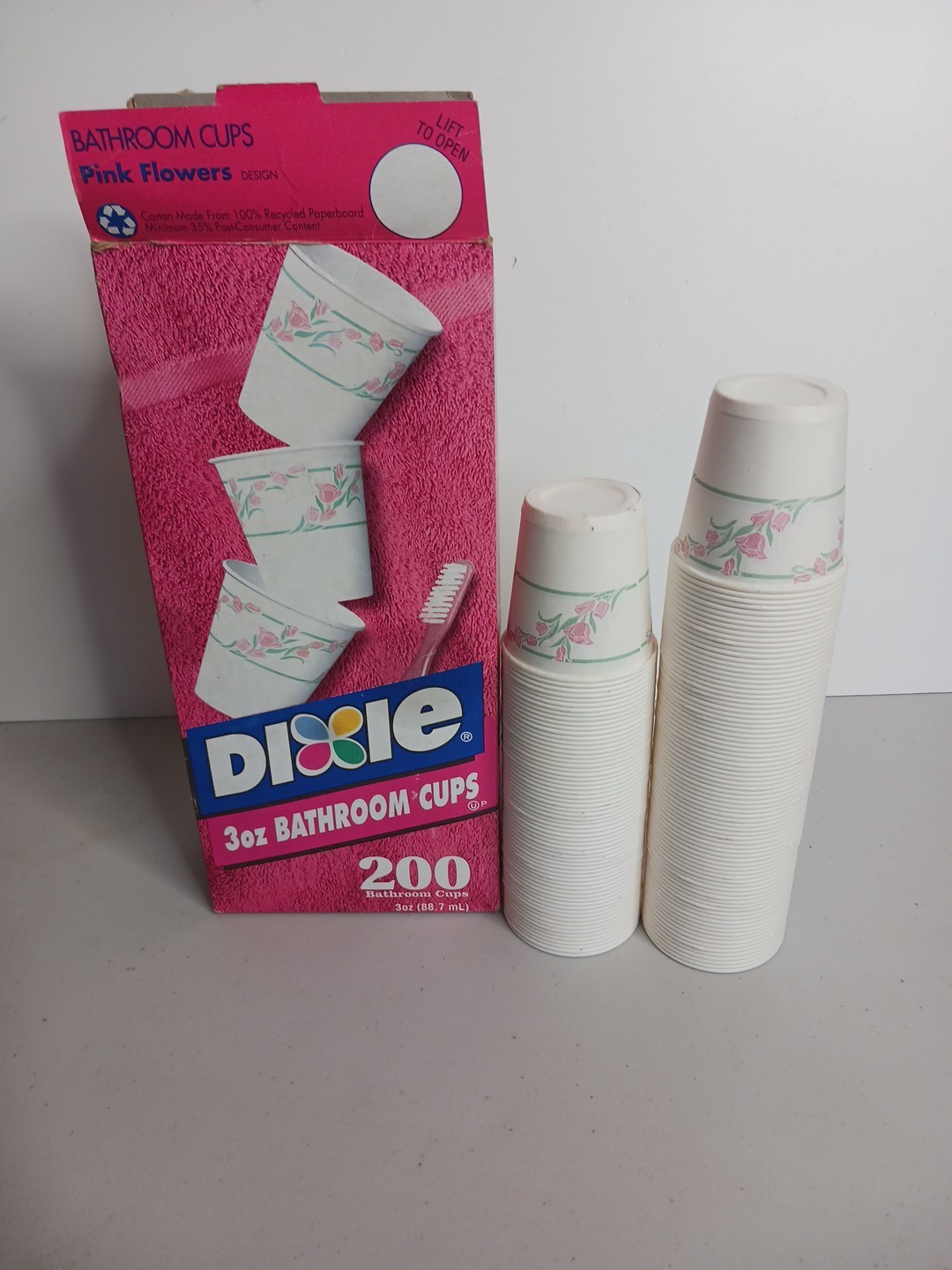 RARE Vtg 1980s DIXIE BATHROOM CUPS Pink Flowers neoclassical HOUSEHOLD PRODUCT