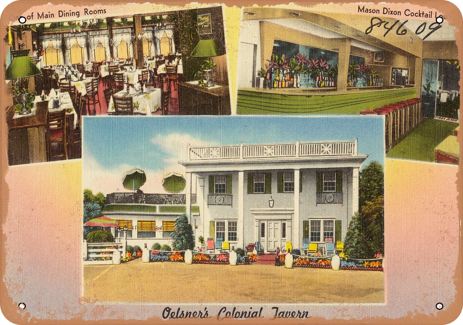 METAL SIGN – Kentucky Postcard – Oelsner’s Colonial Tavern, Greater Cincinnati’