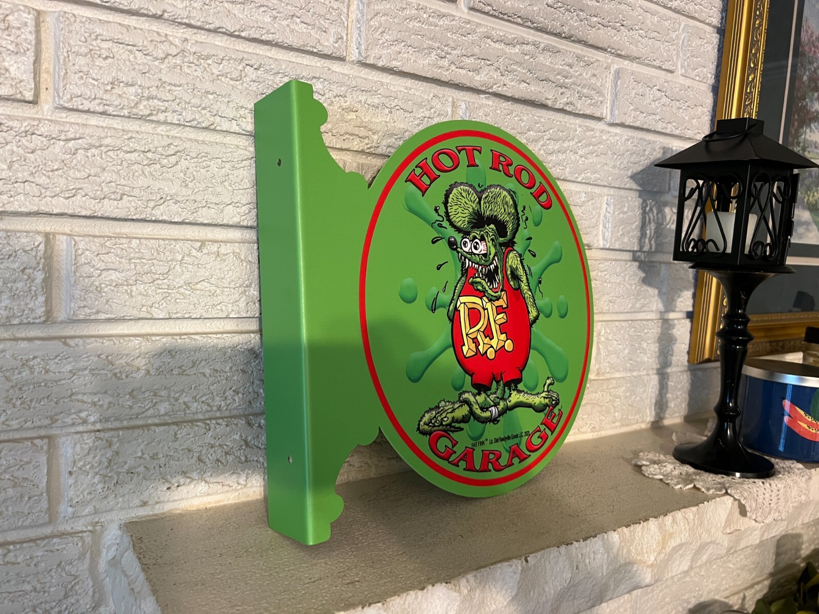 Rat Fink Cut Out FLanged Steel Sign Ed Big Daddy Roth Hot Rod Double sided