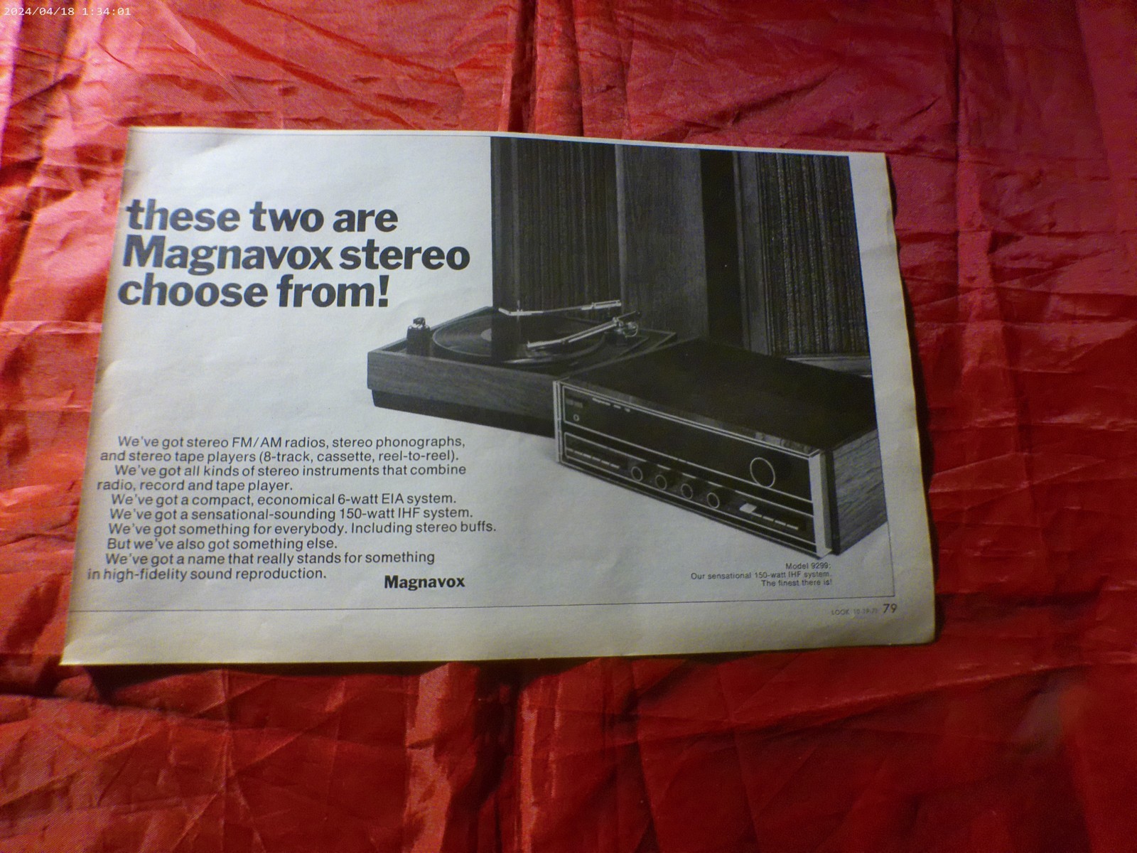 1971 Magnovox Stereo Print Ad 6 1/2″ x 10″