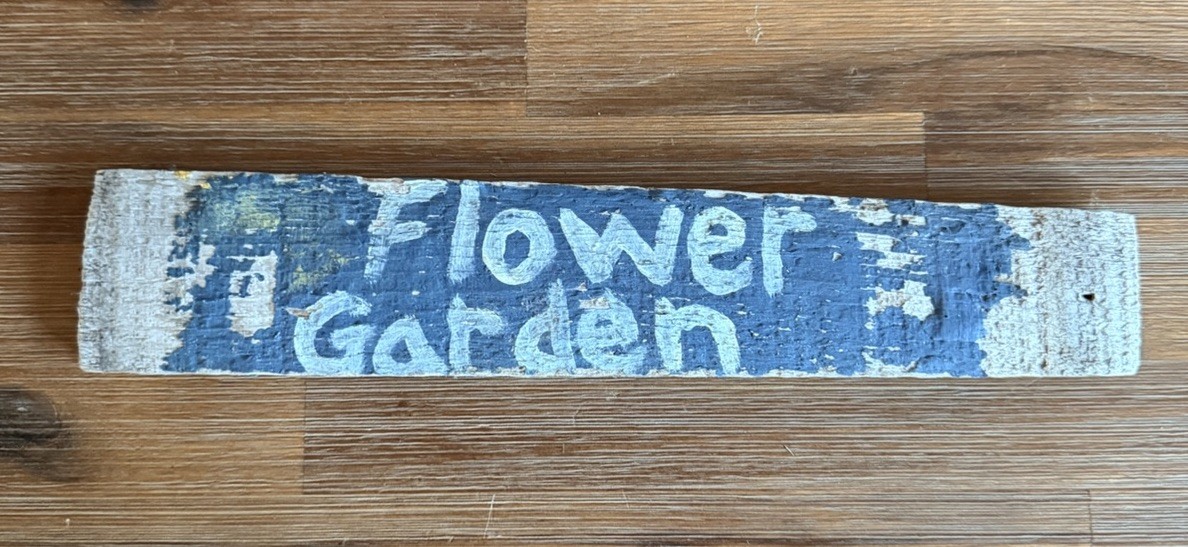 Vintage Distressed Hand Painted Blue Green Flower Garden Sign Country Decor