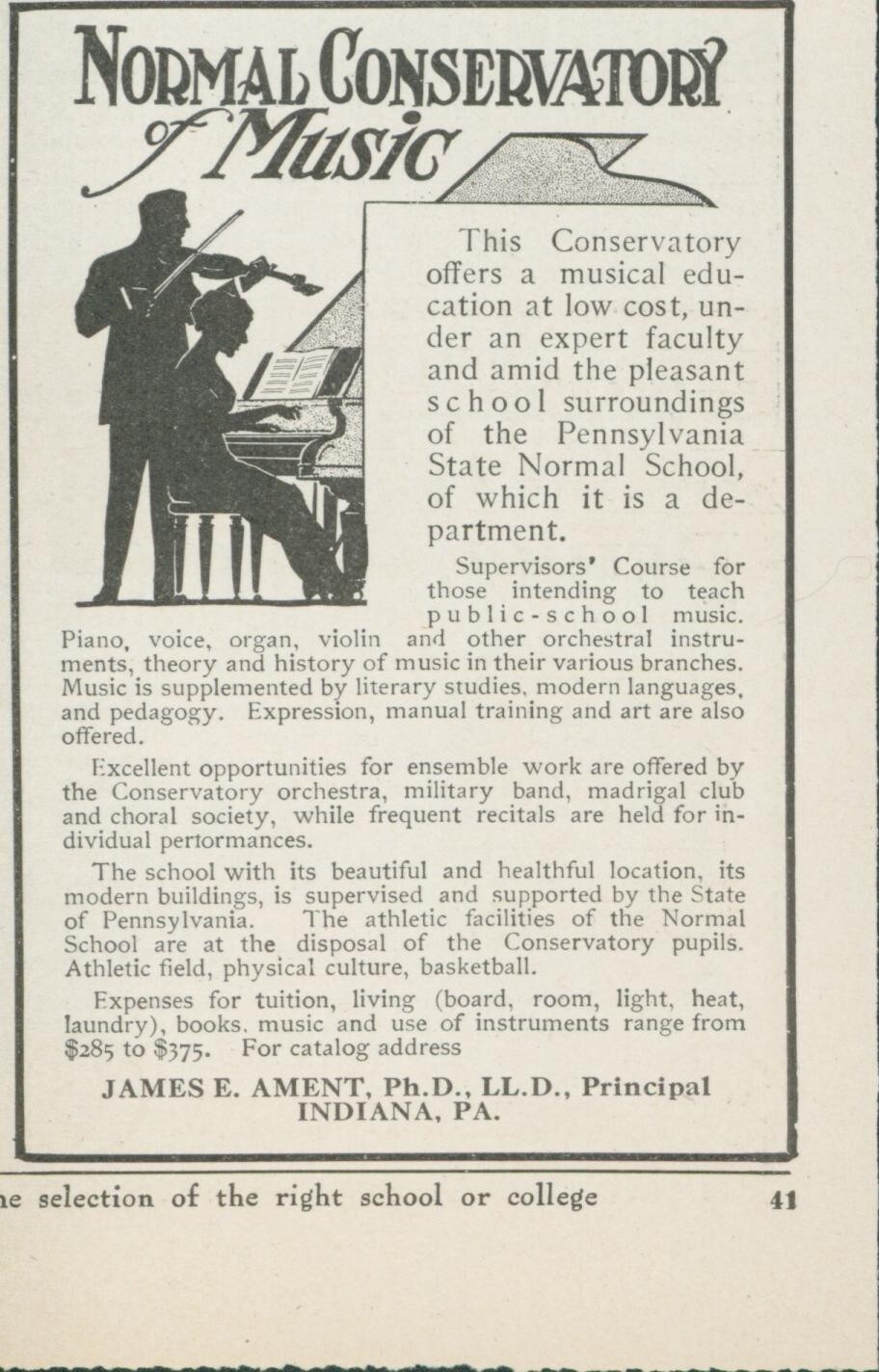 1915 Normal Conservatory Of Music Violin Piano Silhouette James Ament Ad CO7