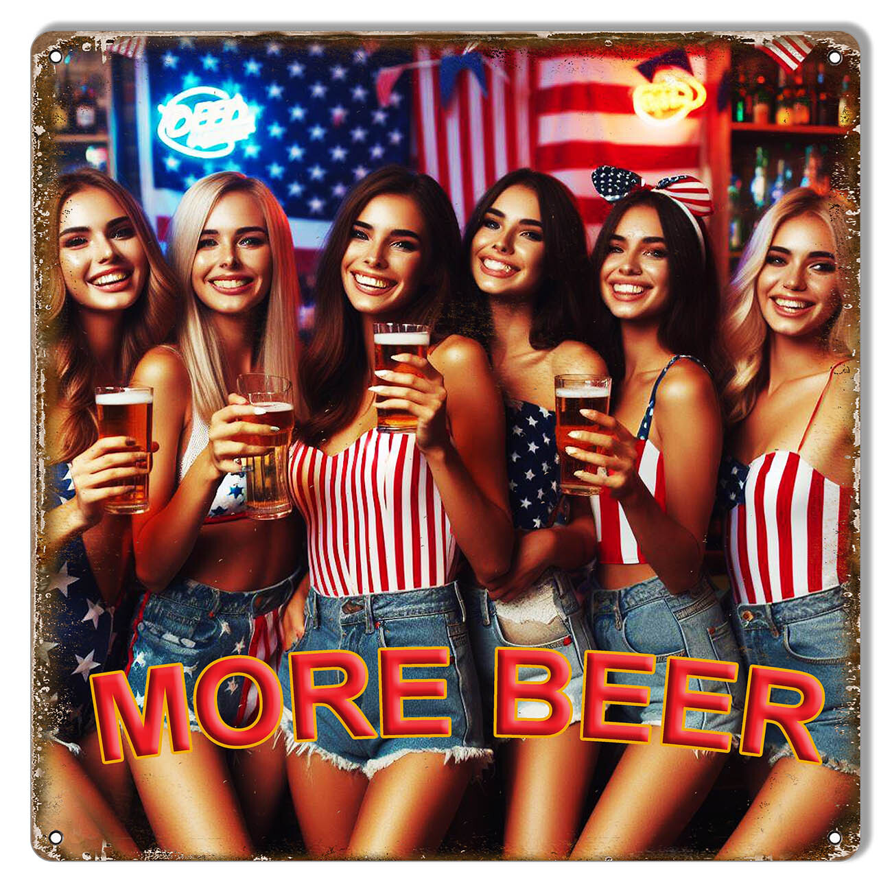 MORE BEER GIRLS 12×12 Metal Sign