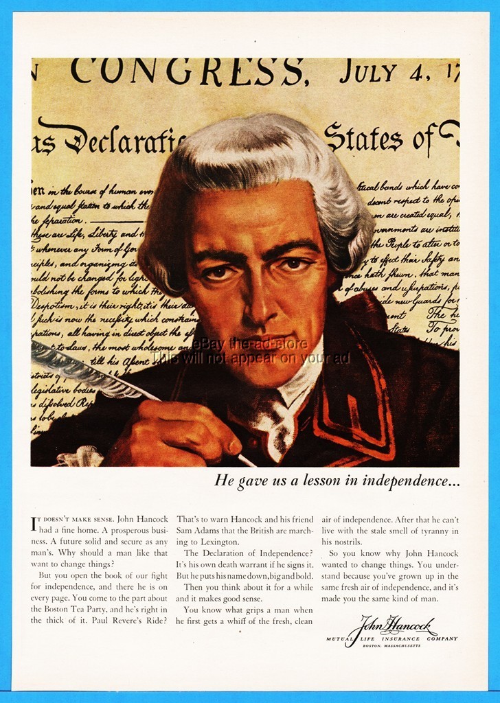 1963 John Hancock Insurance Boston MA Declaration Of Independence Print Ad