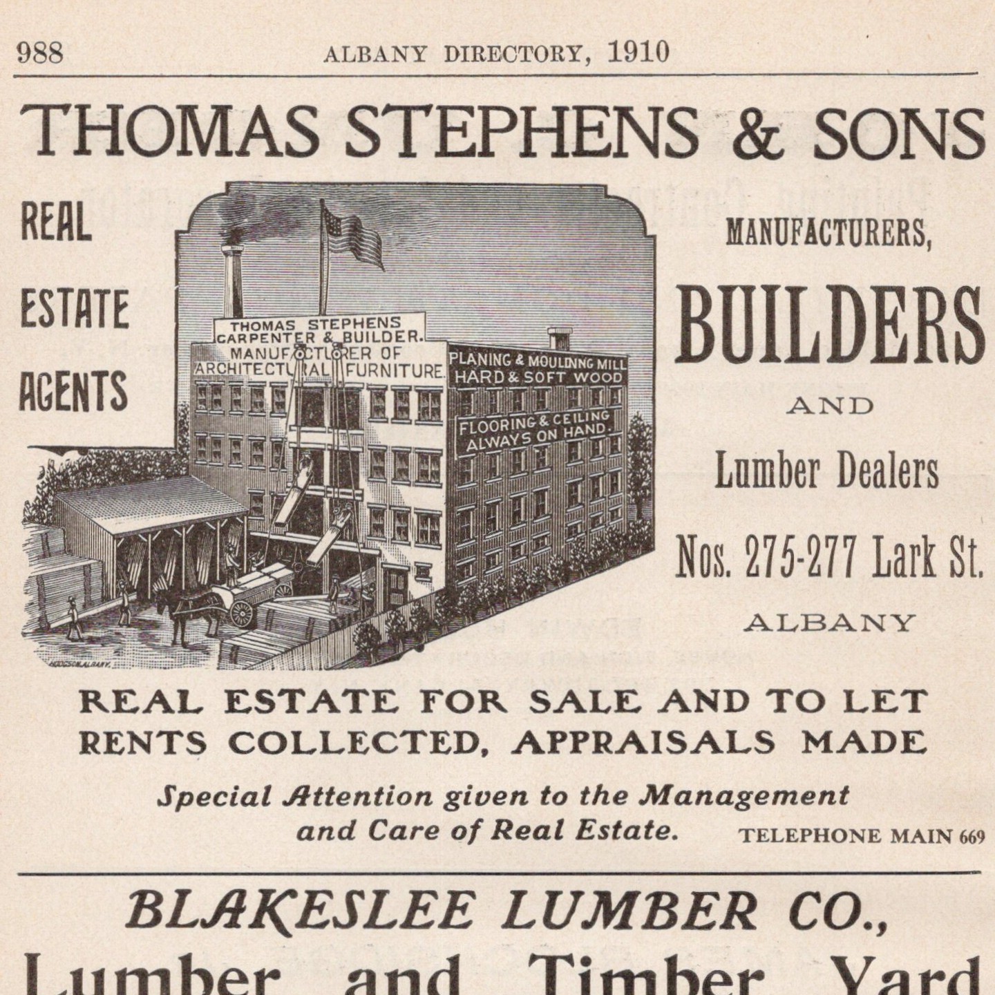 1910 Thomas Stephens & Sons Builders Lumber Dealers Albany NY Print Ad