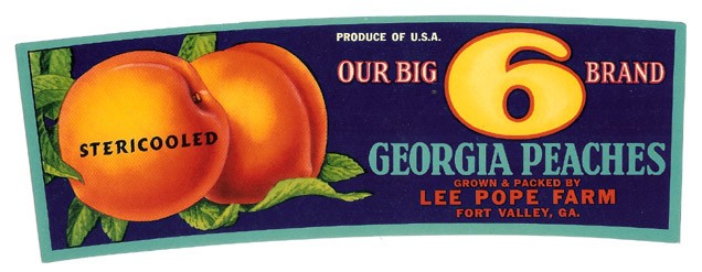 Vintage Original OUR BIG 6 Peach Fruit Crate Label LEE POPE Fort Valley GEORGIA